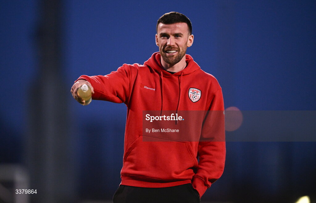 6 March 2026; Patrick McClean of Derry City before the SSE Airtricity Men's Premier Division match between Shamrock Rovers and Derry City at Tallaght Stadium in Dublin. Photo by Ben McShane/Sportsfile