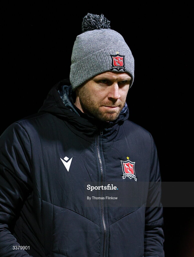 6 March 2026; Dundalk manager Ciarán Kilduff before the SSE Airtricity Men's Premier Division match between Galway United and Dundalk at Eamonn Deacy Park in Galway. Photo by Thomas Flinkow/Sportsfile