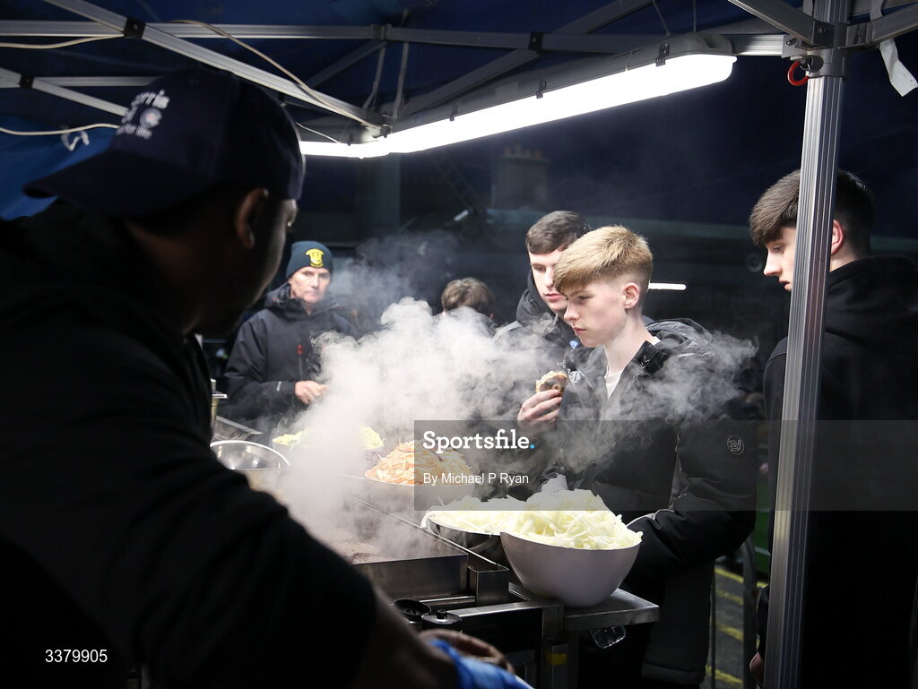 6 March 2026; Supporters buy food before the SSE Airtricity Men's First Division match between Cobh Ramblers and Cork City at St Colman's Park in Cobh, Cork. Photo by Michael P Ryan/Sportsfile