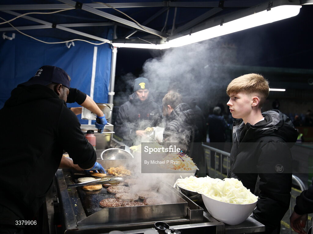 6 March 2026; Supporters buy food before the SSE Airtricity Men's First Division match between Cobh Ramblers and Cork City at St Colman's Park in Cobh, Cork. Photo by Michael P Ryan/Sportsfile