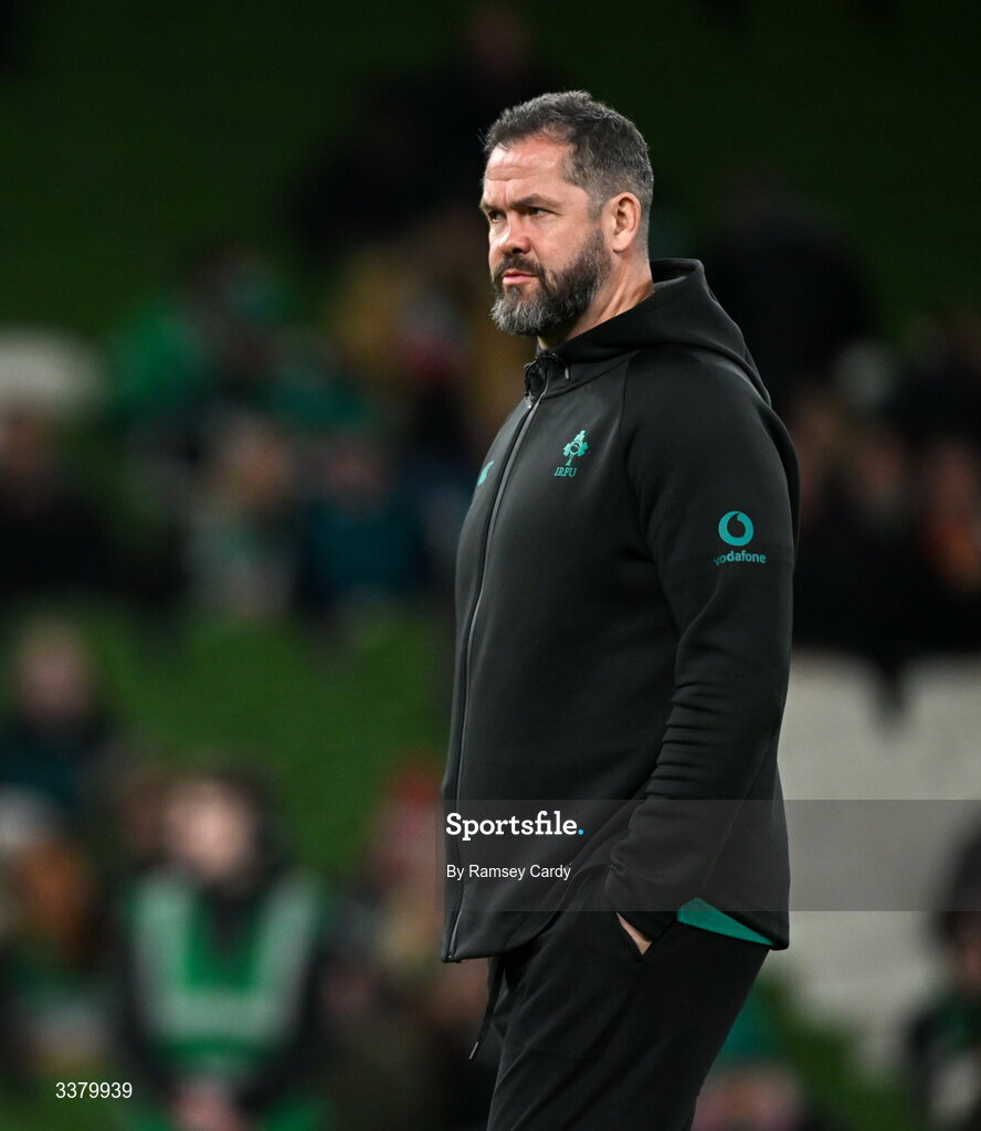 6 March 2026; Ireland head coach Andy Farrell before the Guinness 6 Nations Rugby Championship match between Ireland and Wales at the Aviva Stadium in Dublin. Photo by Ramsey Cardy/Sportsfile