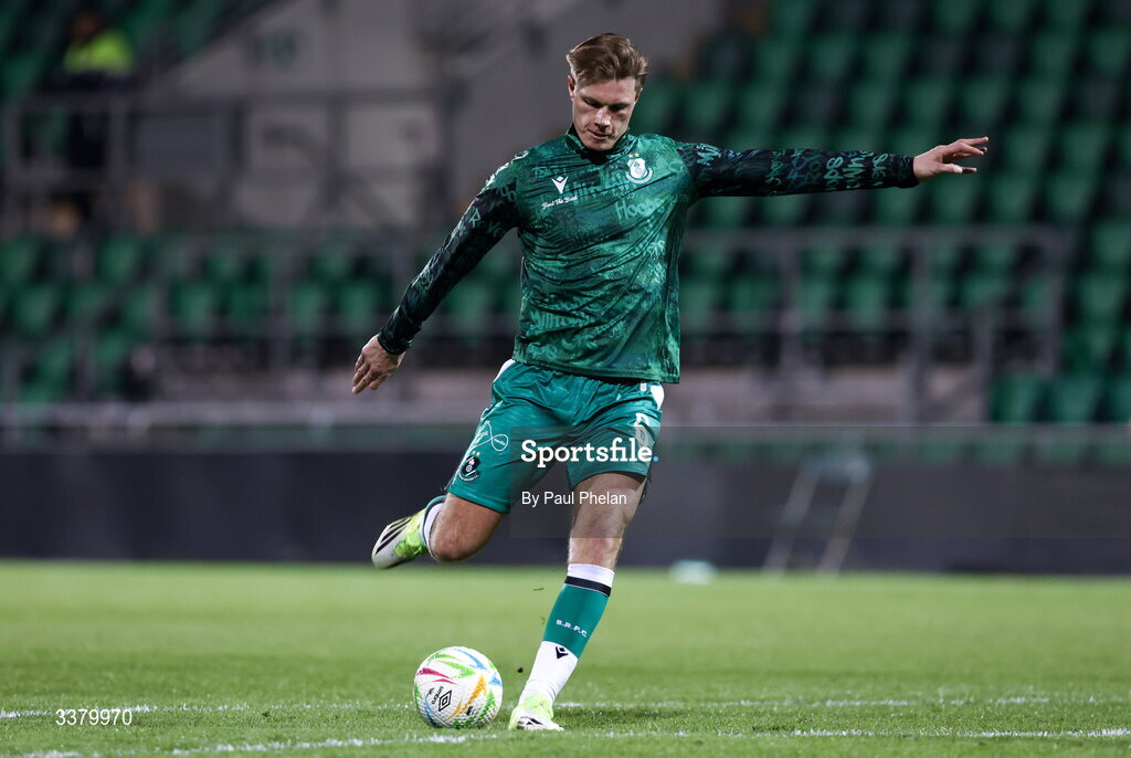 6 March 2026; Daniel Cleary of Shamrock Rovers warms up before the SSE Airtricity Men's Premier Division match between Shamrock Rovers and Derry City at Tallaght Stadium in Dublin. Photo by Paul Phelan/Sportsfile