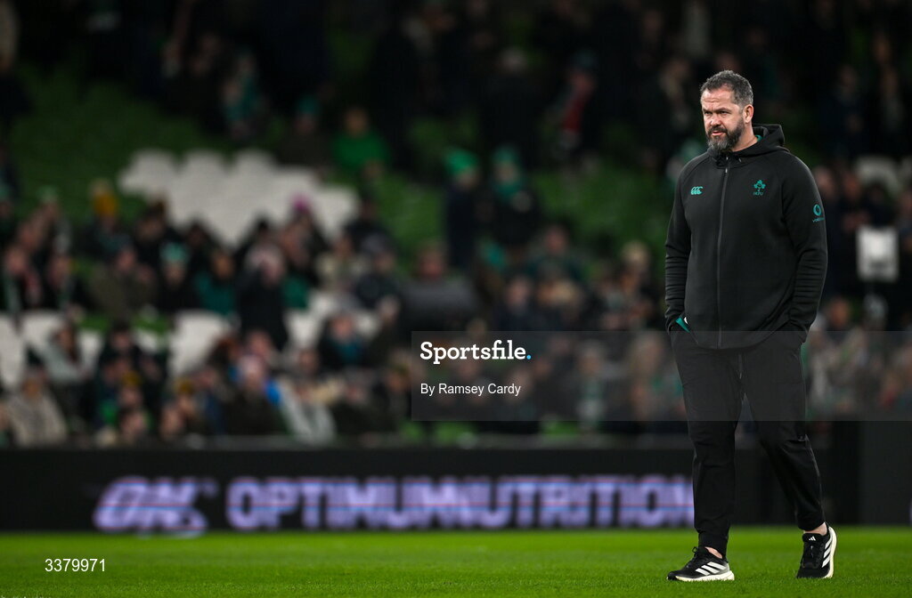 6 March 2026; Ireland head coach Andy Farrell before the Guinness 6 Nations Rugby Championship match between Ireland and Wales at the Aviva Stadium in Dublin. Photo by Ramsey Cardy/Sportsfile