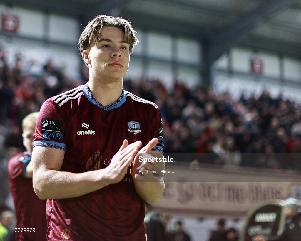 6 March 2026; Arthur Parker of Galway United during the SSE Airtricity Men's Premier Division match between Galway United and Dundalk at Eamonn Deacy Park in Galway. Photo by Thomas Flinkow/Sportsfile