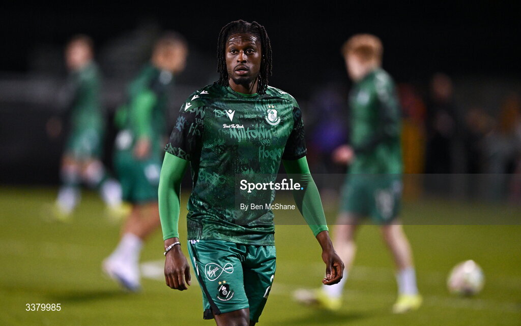 6 March 2026; Tunmise Sobowale of Shamrock Rovers before the SSE Airtricity Men's Premier Division match between Shamrock Rovers and Derry City at Tallaght Stadium in Dublin. Photo by Ben McShane/Sportsfile
