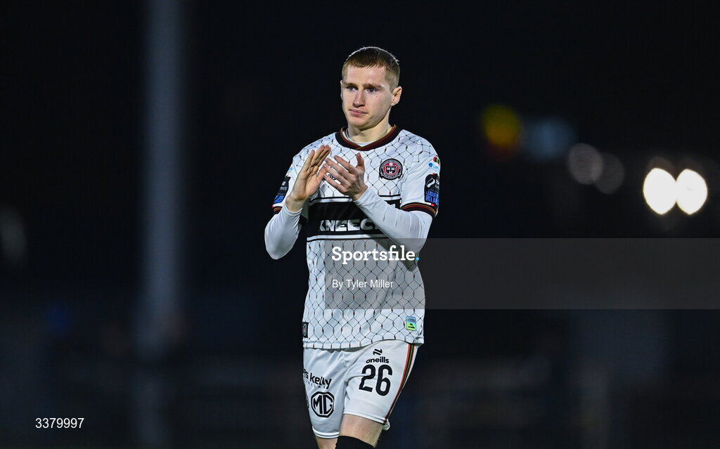 6 March 2026; Ross Tierney of Bohemians before the SSE Airtricity Men's Premier Division match between Waterford and Bohemians at the RSC in Waterford. Photo by Tyler Miller/Sportsfile