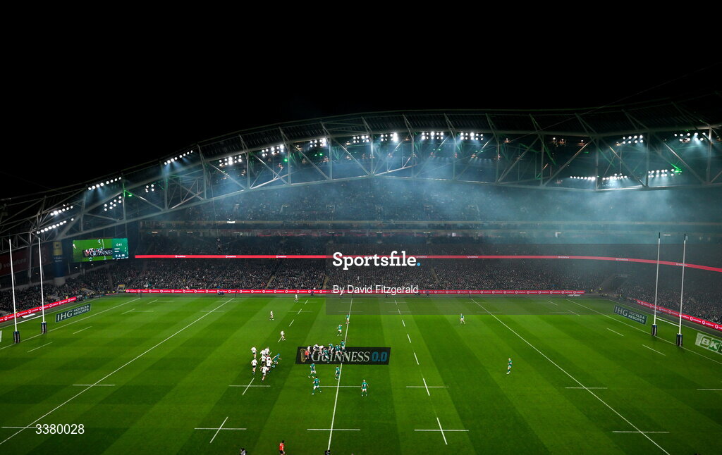 6 March 2026; A general view of action during the Guinness 6 Nations Rugby Championship match between Ireland and Wales at the Aviva Stadium in Dublin. Photo by David Fitzgerald/Sportsfile