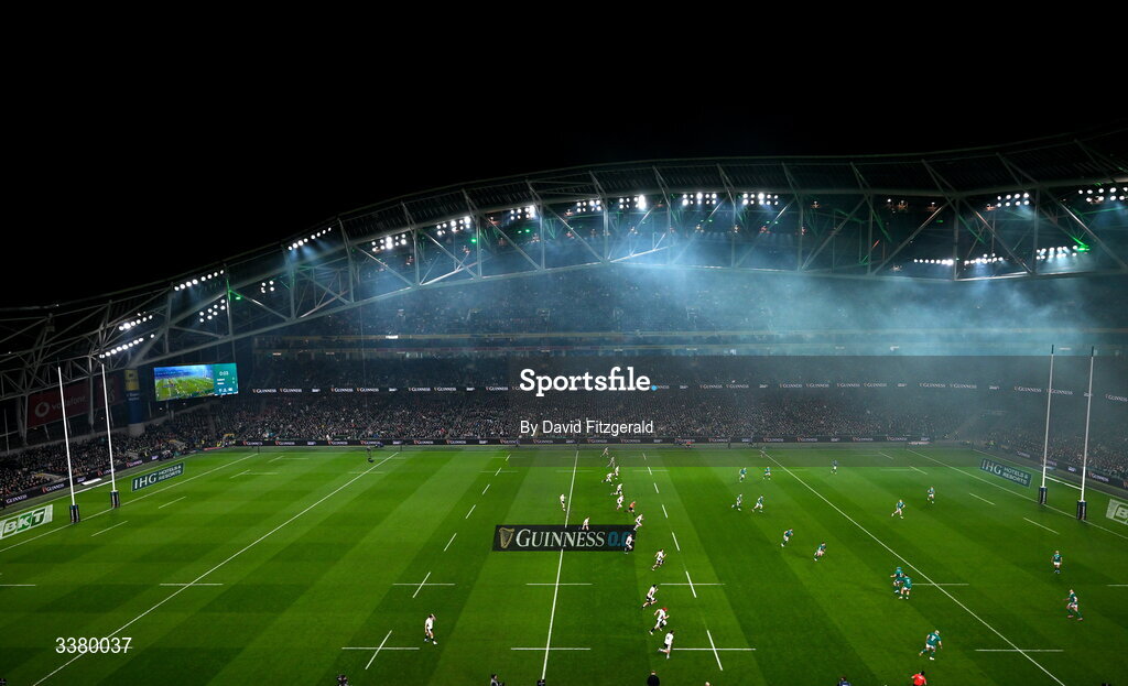 6 March 2026; A general view of action during the Guinness 6 Nations Rugby Championship match between Ireland and Wales at the Aviva Stadium in Dublin. Photo by David Fitzgerald/Sportsfile
