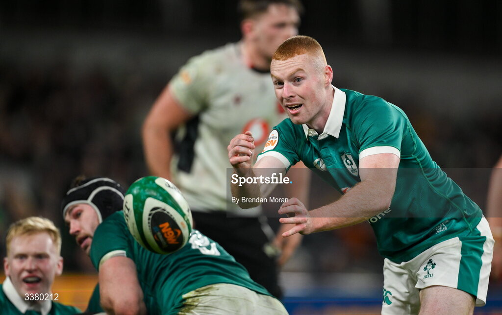 6 March 2026; Nathan Doak of Ireland during the Guinness 6 Nations Rugby Championship match between Ireland and Wales at the Aviva Stadium in Dublin. Photo by Brendan Moran/Sportsfile