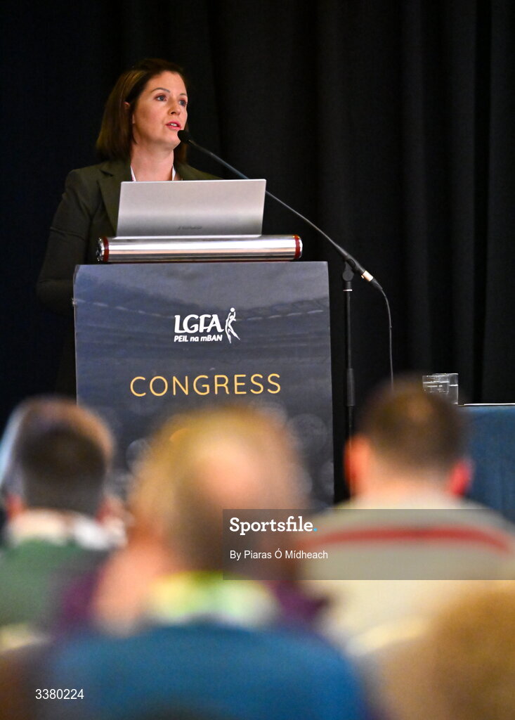 6 March 2026; LGFA National Injury Fund Coordinator Dearbhla Brown during day one of the LGFA Annual Congress at the Diamond Coast Hotel in Sligo. Photo by Piaras Ó Mídheach/Sportsfile
