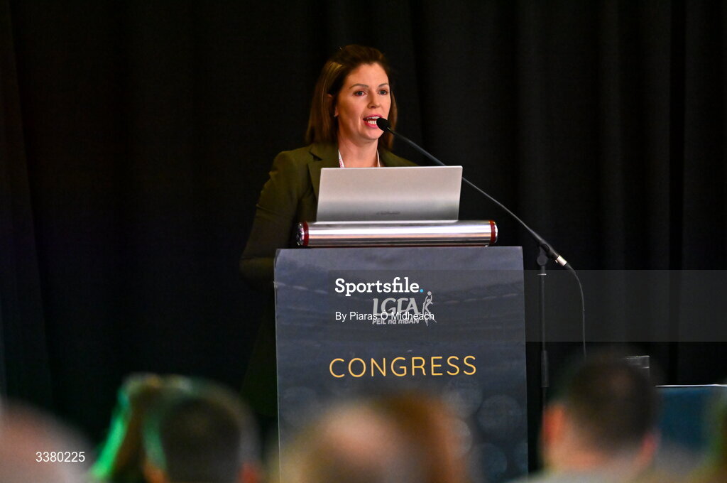 6 March 2026; LGFA National Injury Fund Coordinator Dearbhla Brown during day one of the LGFA Annual Congress at the Diamond Coast Hotel in Sligo. Photo by Piaras Ó Mídheach/Sportsfile