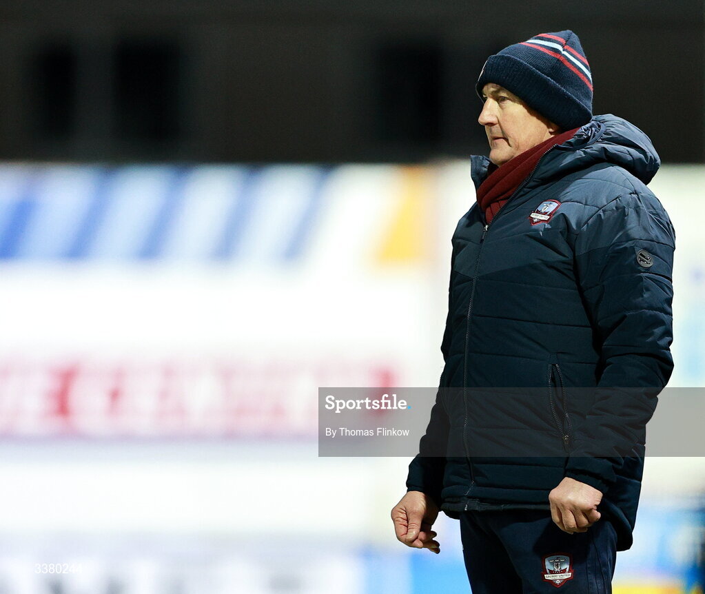 6 March 2026; Galway United manager John Caulfield during the SSE Airtricity Men's Premier Division match between Galway United and Dundalk at Eamonn Deacy Park in Galway. Photo by Thomas Flinkow/Sportsfile