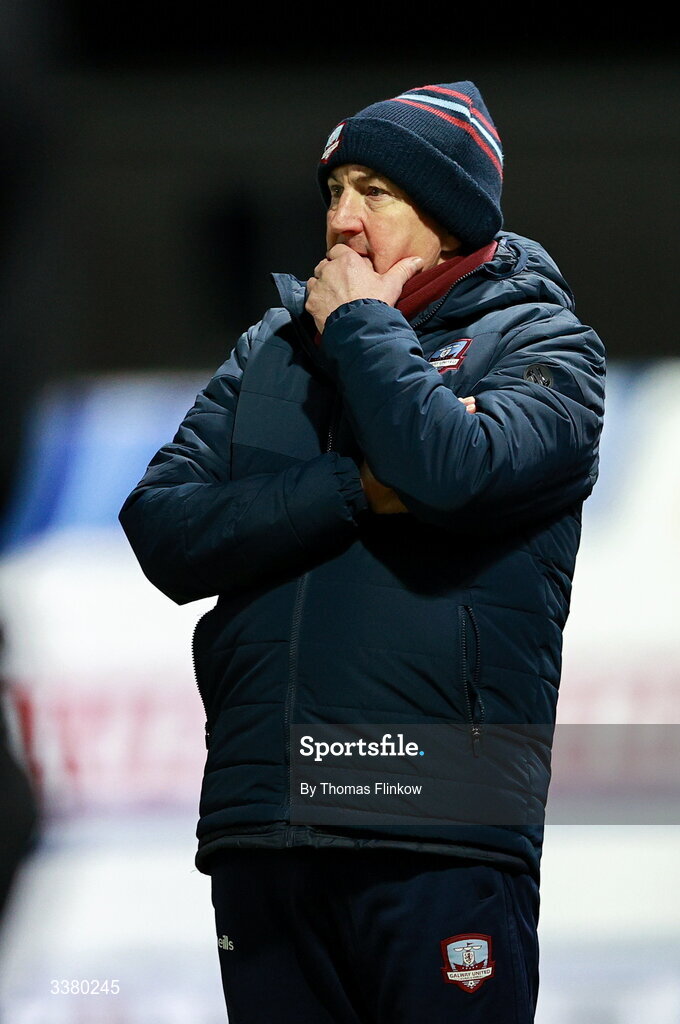 6 March 2026; Galway United manager John Caulfield during the SSE Airtricity Men's Premier Division match between Galway United and Dundalk at Eamonn Deacy Park in Galway. Photo by Thomas Flinkow/Sportsfile