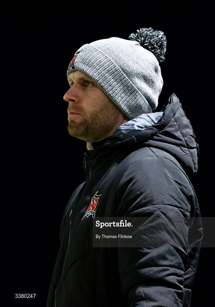 6 March 2026; Dundalk manager Ciarán Kilduff during the SSE Airtricity Men's Premier Division match between Galway United and Dundalk at Eamonn Deacy Park in Galway. Photo by Thomas Flinkow/Sportsfile