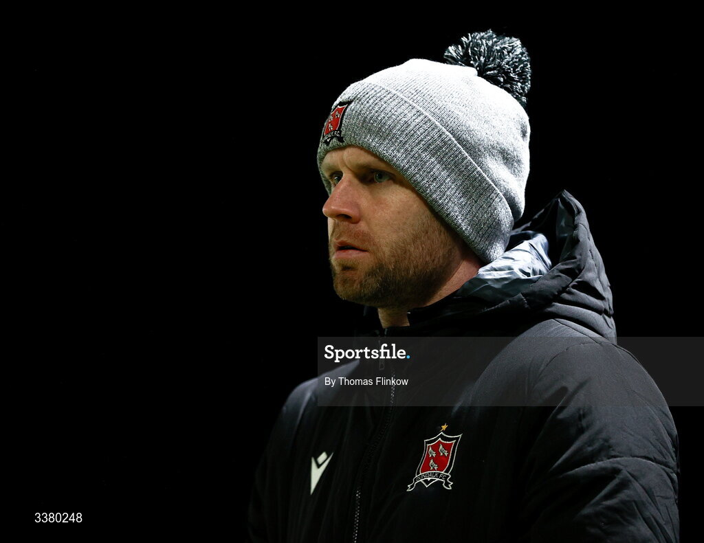 6 March 2026; Dundalk manager Ciarán Kilduff during the SSE Airtricity Men's Premier Division match between Galway United and Dundalk at Eamonn Deacy Park in Galway. Photo by Thomas Flinkow/Sportsfile