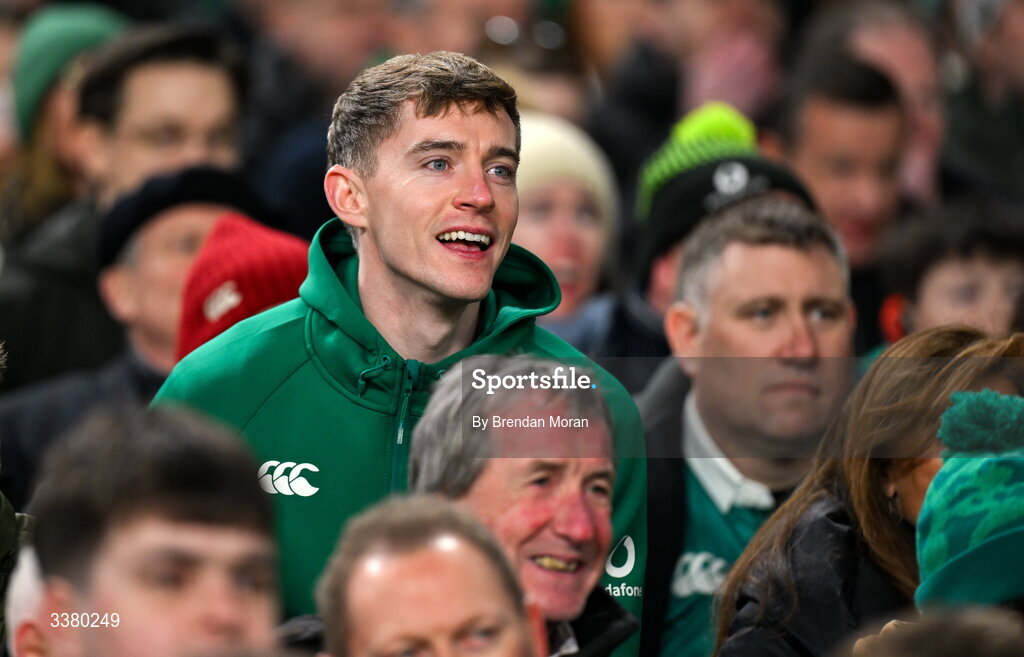 6 March 2026; Ireland supporters during the Guinness 6 Nations Rugby Championship match between Ireland and Wales at the Aviva Stadium in Dublin. Photo by Brendan Moran/Sportsfile