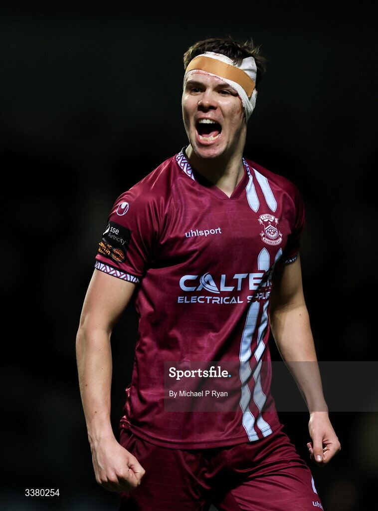 6 March 2026; Cian Coleman of Cobh Ramblers reacts during the SSE Airtricity Men's First Division match between Cobh Ramblers and Cork City at St Colman's Park in Cobh, Cork. Photo by Michael P Ryan/Sportsfile