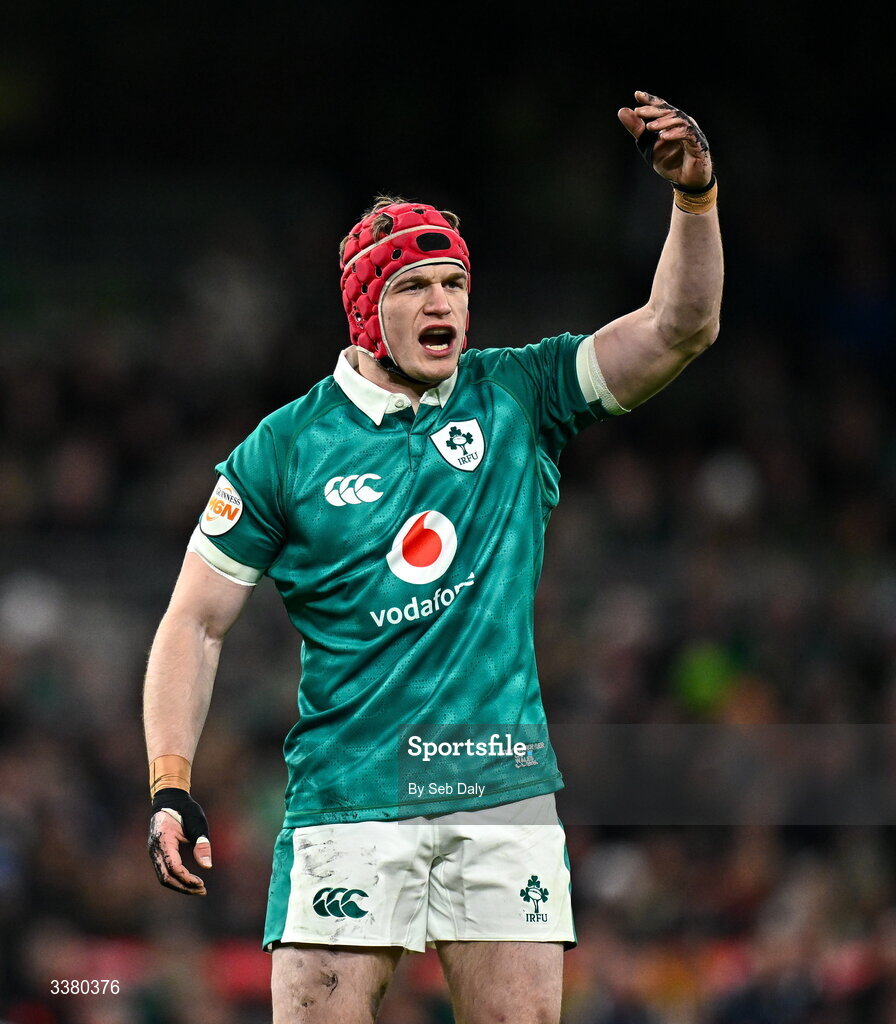 6 March 2026; Josh van der Flier of Ireland during the Guinness 6 Nations Rugby Championship match between Ireland and Wales at the Aviva Stadium in Dublin. Photo by Seb Daly/Sportsfile