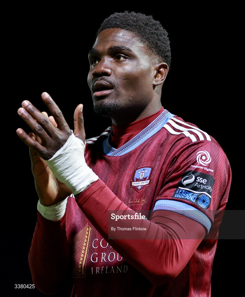 6 March 2026; Frantz Pierrot of Galway United after the drawn SSE Airtricity Men's Premier Division match between Galway United and Dundalk at Eamonn Deacy Park in Galway. Photo by Thomas Flinkow/Sportsfile