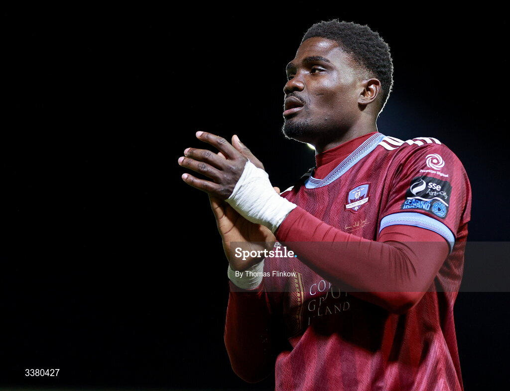 6 March 2026; Frantz Pierrot of Galway United after the drawn SSE Airtricity Men's Premier Division match between Galway United and Dundalk at Eamonn Deacy Park in Galway. Photo by Thomas Flinkow/Sportsfile