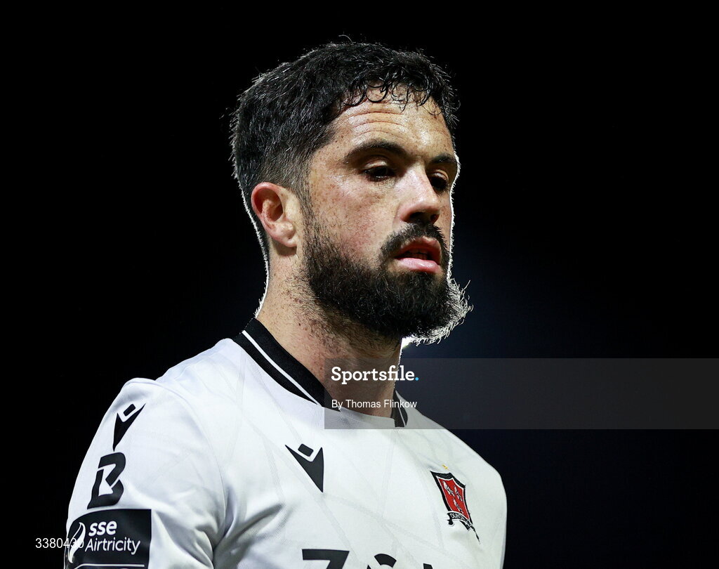 6 March 2026; Declan McDaid of Dundalk leaves the pitch after the drawn SSE Airtricity Men's Premier Division match between Galway United and Dundalk at Eamonn Deacy Park in Galway. Photo by Thomas Flinkow/Sportsfile