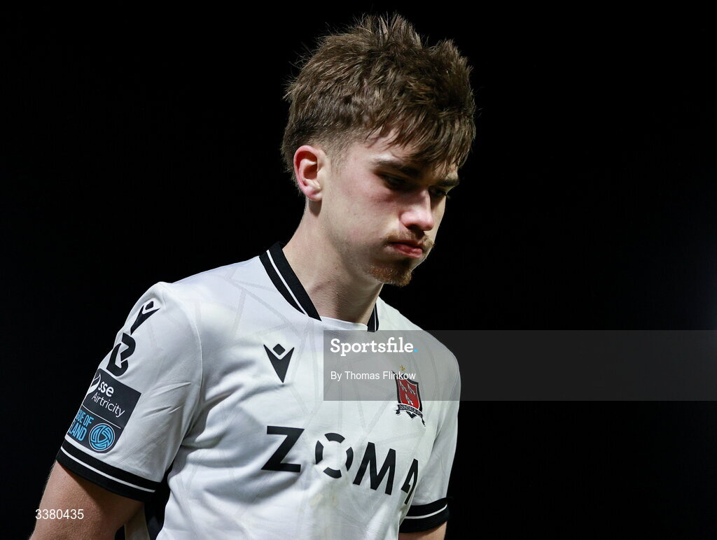 6 March 2026; Eoin Kenny of Dundalk leaves the pitch after the drawn SSE Airtricity Men's Premier Division match between Galway United and Dundalk at Eamonn Deacy Park in Galway. Photo by Thomas Flinkow/Sportsfile