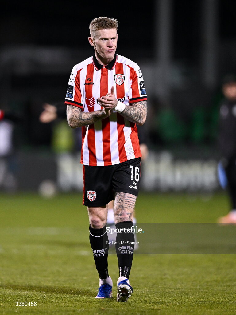 6 March 2026; James McClean of Derry City after the SSE Airtricity Men's Premier Division match between Shamrock Rovers and Derry City at Tallaght Stadium in Dublin. Photo by Ben McShane/Sportsfile