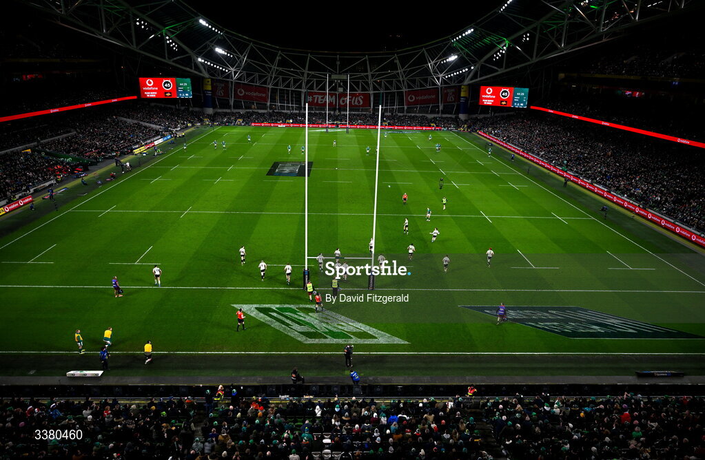6 March 2026; Jack Crowley of Ireland kicks a conversion during the Guinness 6 Nations Rugby Championship match between Ireland and Wales at the Aviva Stadium in Dublin. Photo by David Fitzgerald/Sportsfile