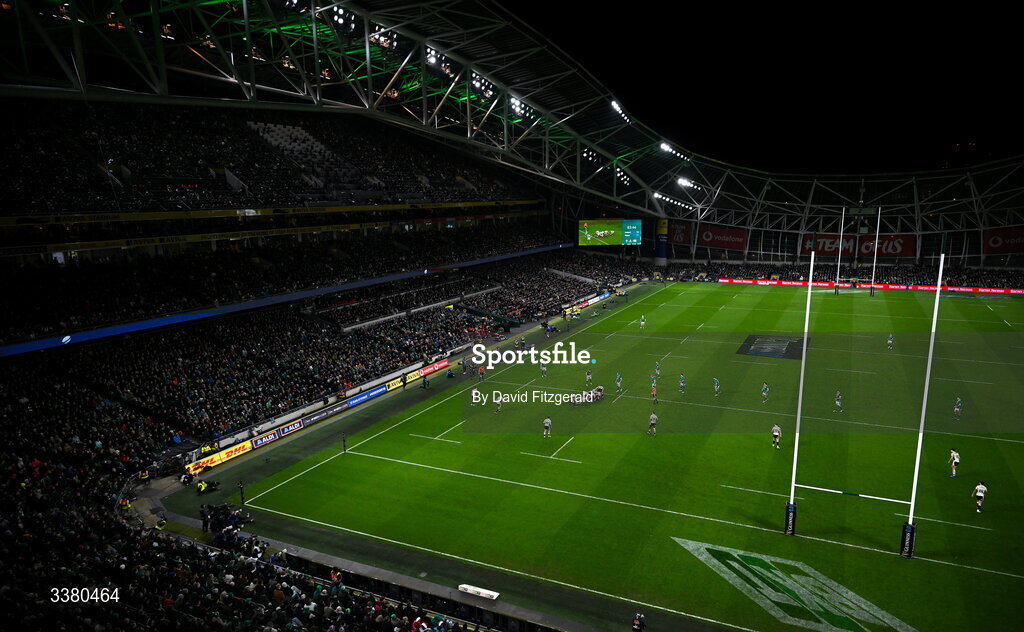 6 March 2026; A general view of action during the Guinness 6 Nations Rugby Championship match between Ireland and Wales at the Aviva Stadium in Dublin. Photo by David Fitzgerald/Sportsfile