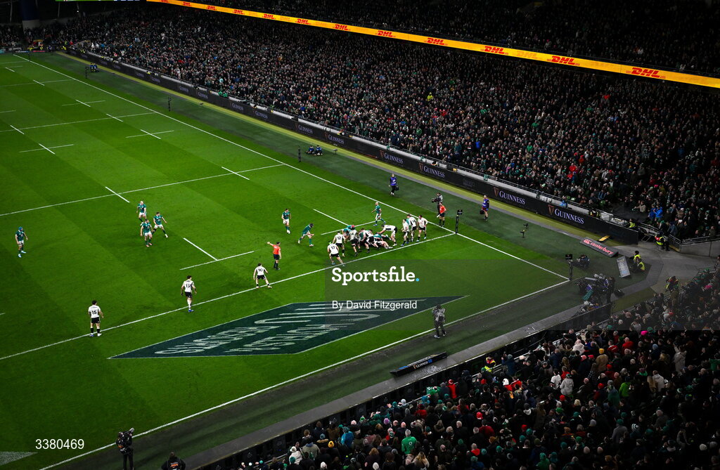 6 March 2026; A general view of action during the Guinness 6 Nations Rugby Championship match between Ireland and Wales at the Aviva Stadium in Dublin. Photo by David Fitzgerald/Sportsfile