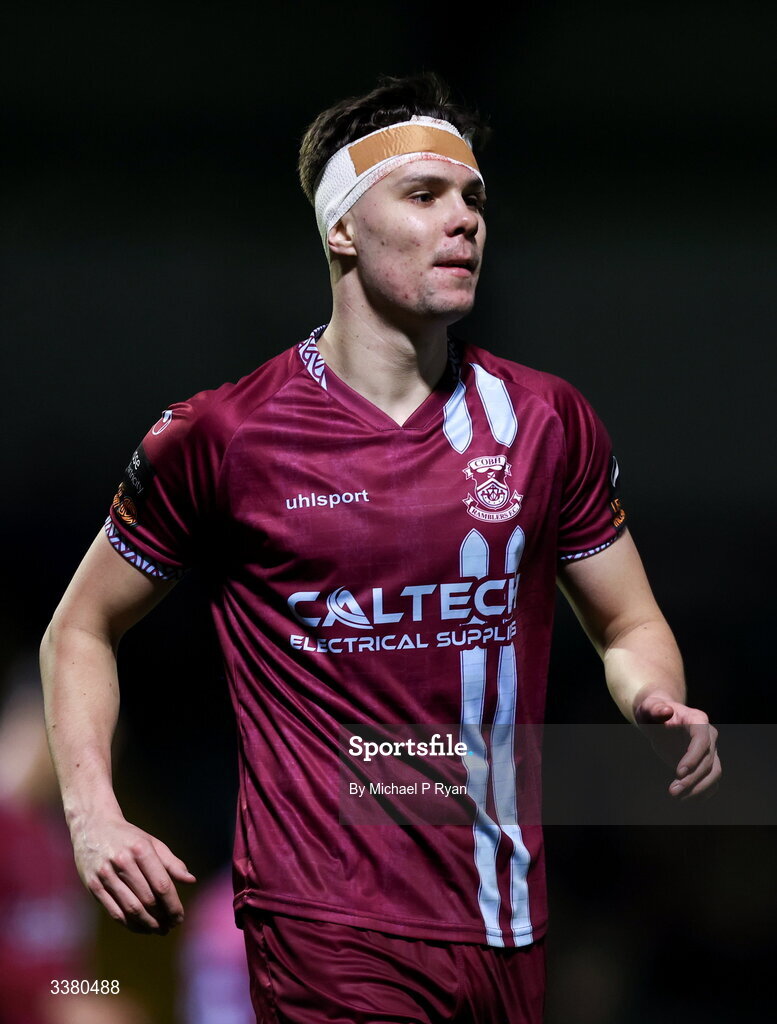 6 March 2026; Cian Coleman of Cobh Ramblers reacts during the SSE Airtricity Men's First Division match between Cobh Ramblers and Cork City at St Colman's Park in Cobh, Cork. Photo by Michael P Ryan/Sportsfile