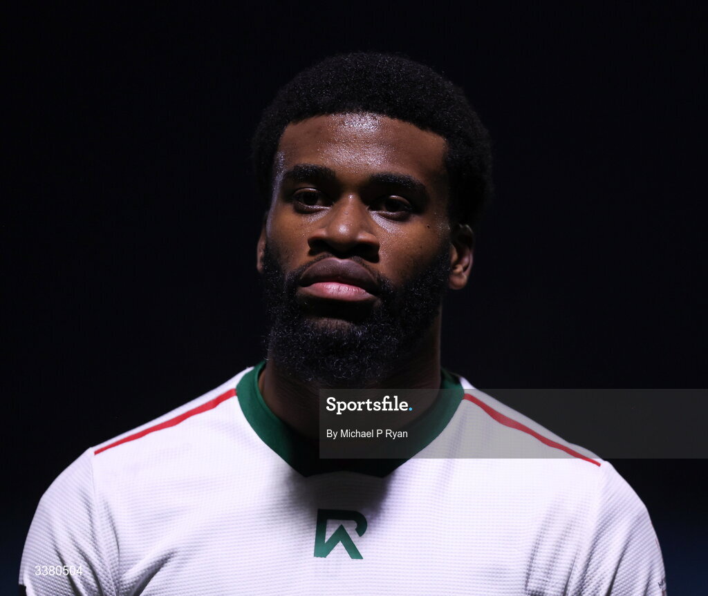 6 March 2026; Hans Mpongo of Cork City during the SSE Airtricity Men's First Division match between Cobh Ramblers and Cork City at St Colman's Park in Cobh, Cork. Photo by Michael P Ryan/Sportsfile