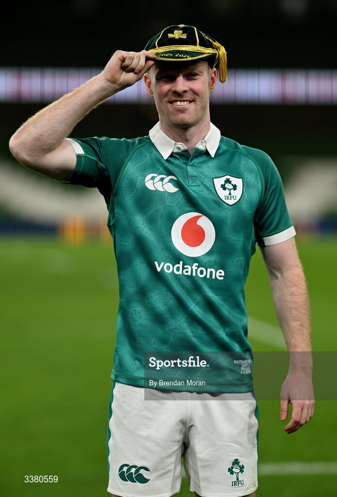 6 March 2026; Nathan Doak of Ireland, with his first cap, after the Guinness 6 Nations Rugby Championship match between Ireland and Wales at the Aviva Stadium in Dublin. Photo by Brendan Moran/Sportsfile
