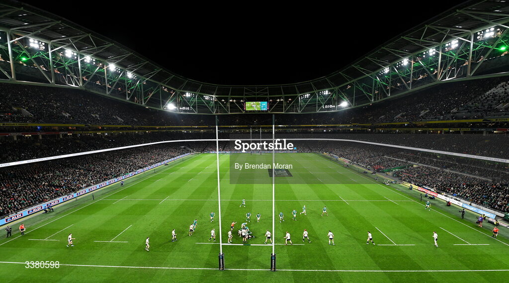 6 March 2026; A general view during the Guinness 6 Nations Rugby Championship match between Ireland and Wales at the Aviva Stadium in Dublin.Amhrán na bhFiann Photo by Brendan Moran/Sportsfile