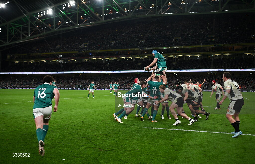 6 March 2026; Tadhg Beirne of Ireland takes the ball into a maul after a lineout during the Guinness 6 Nations Rugby Championship match between Ireland and Wales at the Aviva Stadium in Dublin. Photo by Brendan Moran/Sportsfile