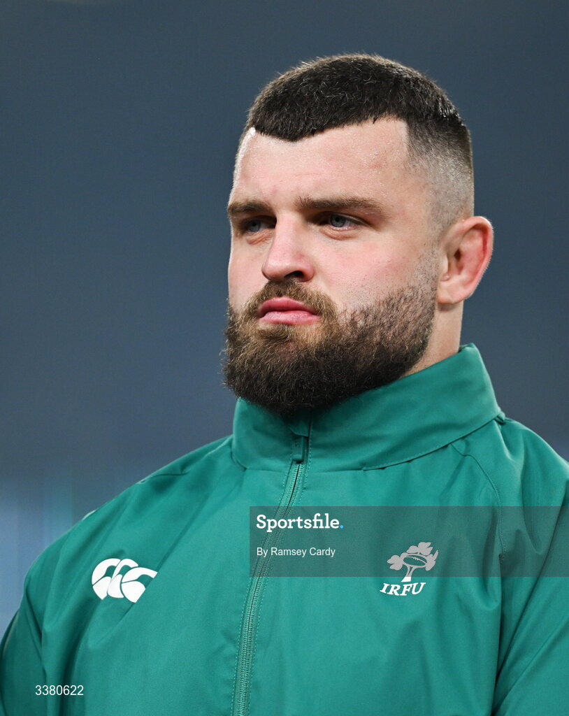 6 March 2026; Michael Milne of Ireland before the Guinness 6 Nations Rugby Championship match between Ireland and Wales at the Aviva Stadium in Dublin. Photo by Ramsey Cardy/Sportsfile