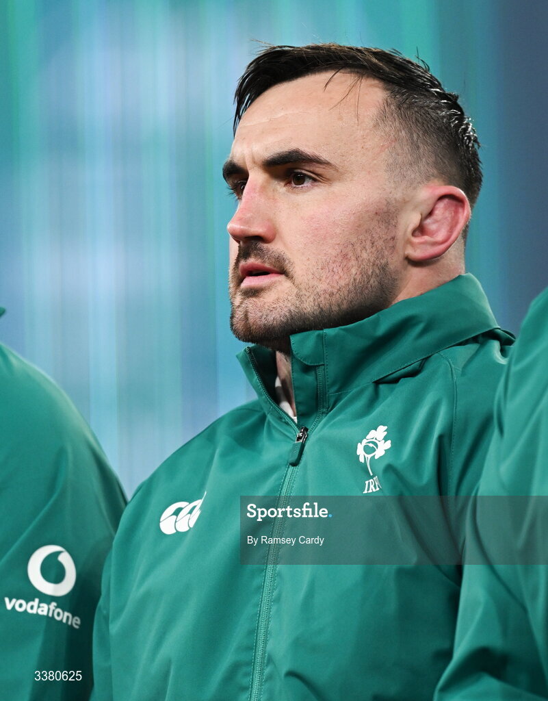 6 March 2026; Rónan Kelleher of Ireland before the Guinness 6 Nations Rugby Championship match between Ireland and Wales at the Aviva Stadium in Dublin. Photo by Ramsey Cardy/Sportsfile