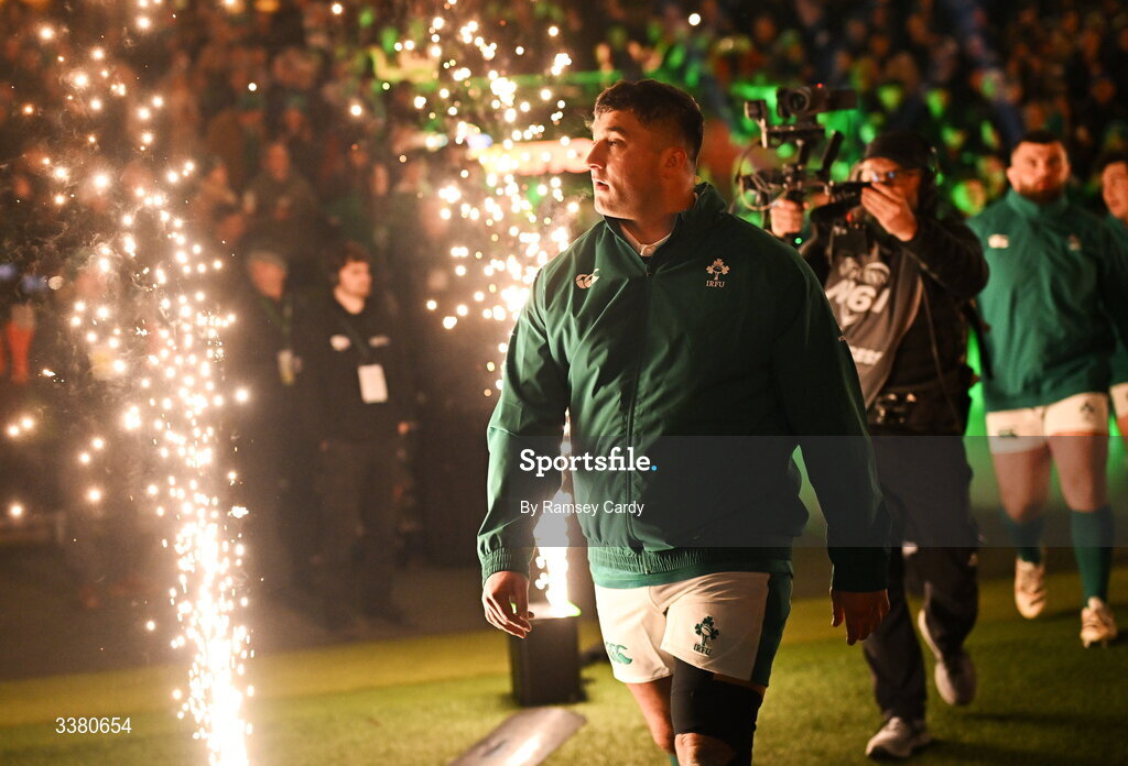 6 March 2026; Thomas Clarkson of Ireland before the Guinness 6 Nations Rugby Championship match between Ireland and Wales at the Aviva Stadium in Dublin. Photo by Ramsey Cardy/Sportsfile