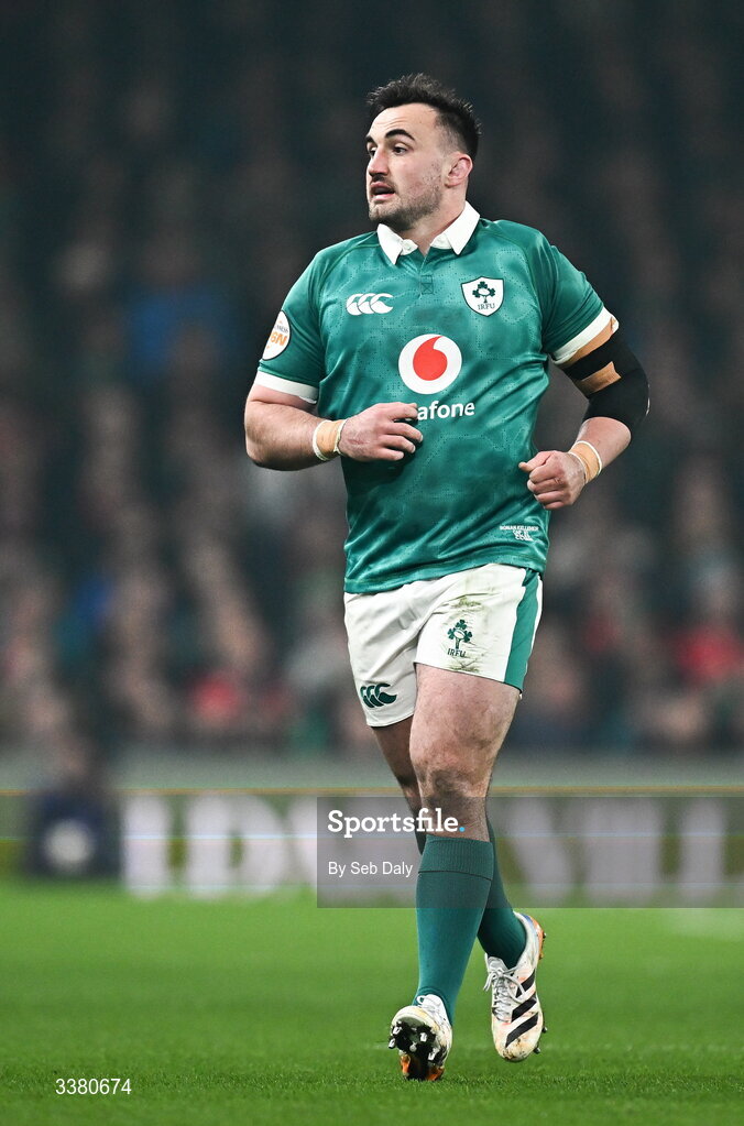 6 March 2026; Rónan Kelleher of Ireland during the Guinness 6 Nations Rugby Championship match between Ireland and Wales at the Aviva Stadium in Dublin. Photo by Seb Daly/Sportsfile
