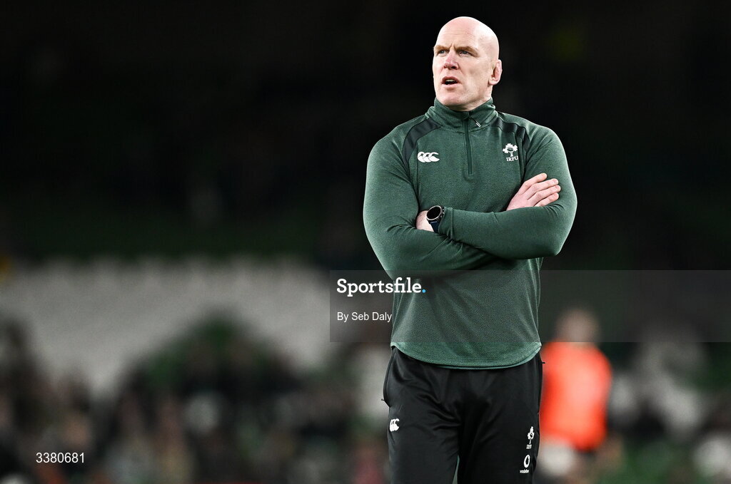 6 March 2026; Ireland forwards coach Paul O'Connell before the Guinness 6 Nations Rugby Championship match between Ireland and Wales at the Aviva Stadium in Dublin. Photo by Seb Daly/Sportsfile