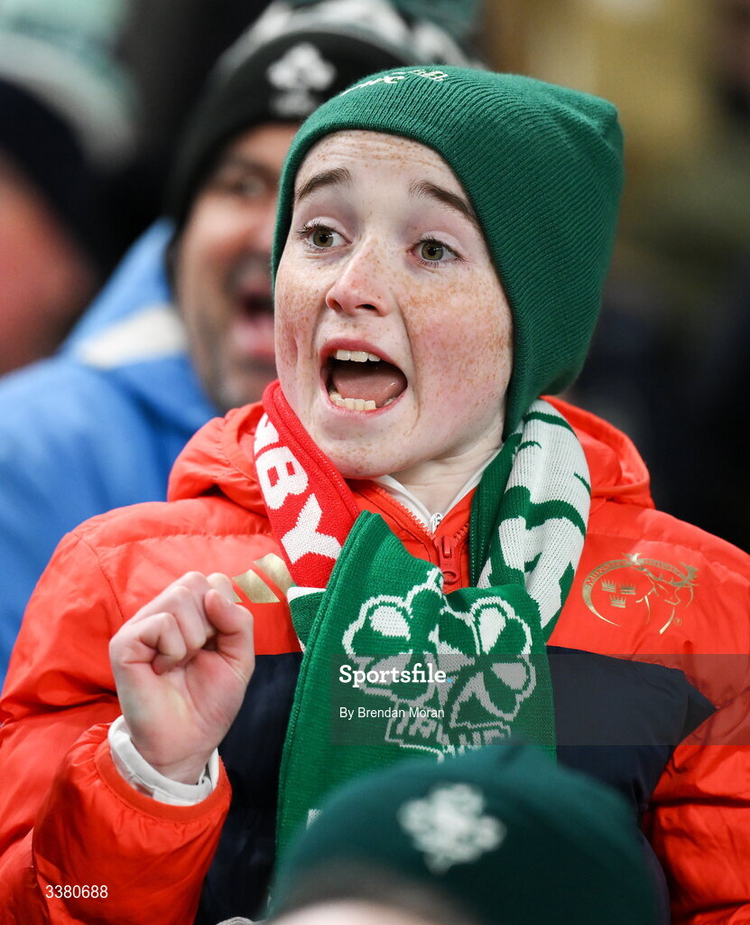 6 March 2026; Supporters during the Guinness 6 Nations Rugby Championship match between Ireland and Wales at the Aviva Stadium in Dublin. Photo by Brendan Moran/Sportsfile