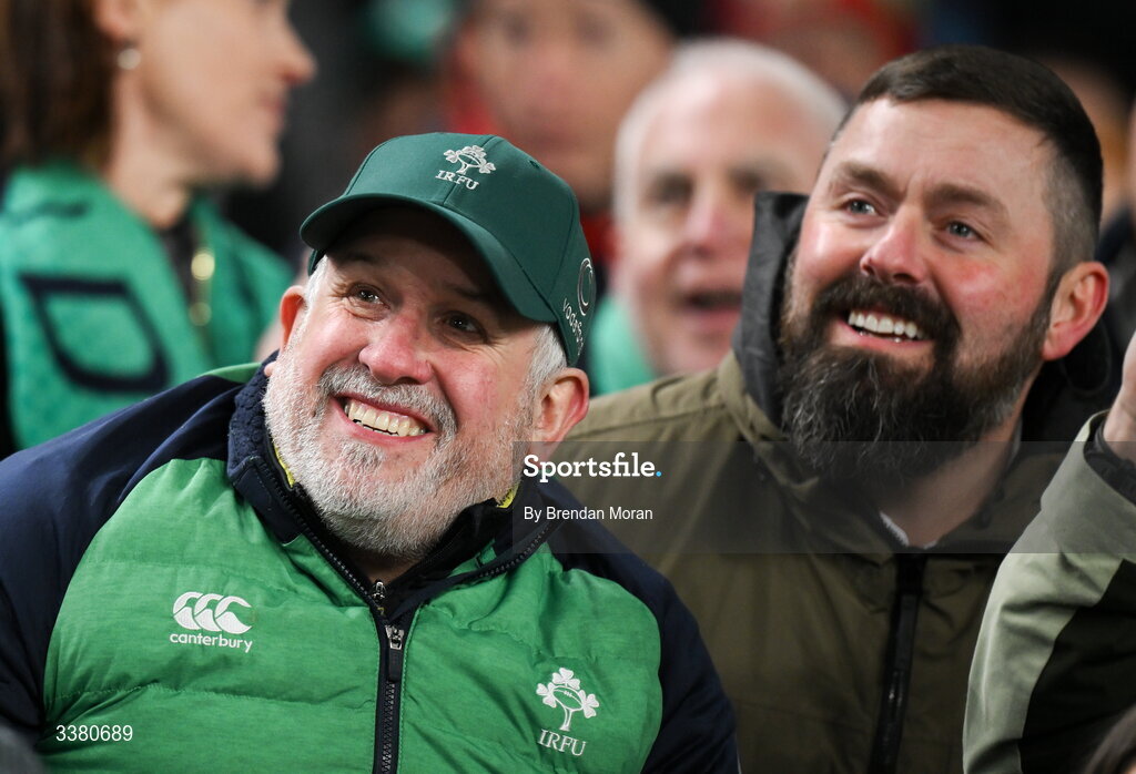 6 March 2026; Supporters during the Guinness 6 Nations Rugby Championship match between Ireland and Wales at the Aviva Stadium in Dublin. Photo by Brendan Moran/Sportsfile