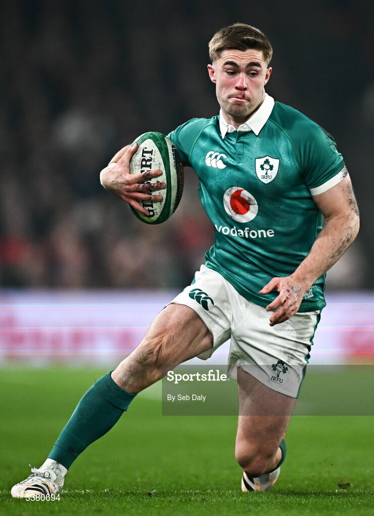 6 March 2026; Jack Crowley of Ireland during the Guinness 6 Nations Rugby Championship match between Ireland and Wales at the Aviva Stadium in Dublin. Photo by Seb Daly/Sportsfile
