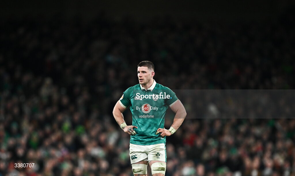 6 March 2026; Nick Timoney of Ireland during the Guinness 6 Nations Rugby Championship match between Ireland and Wales at the Aviva Stadium in Dublin. Photo by Seb Daly/Sportsfile