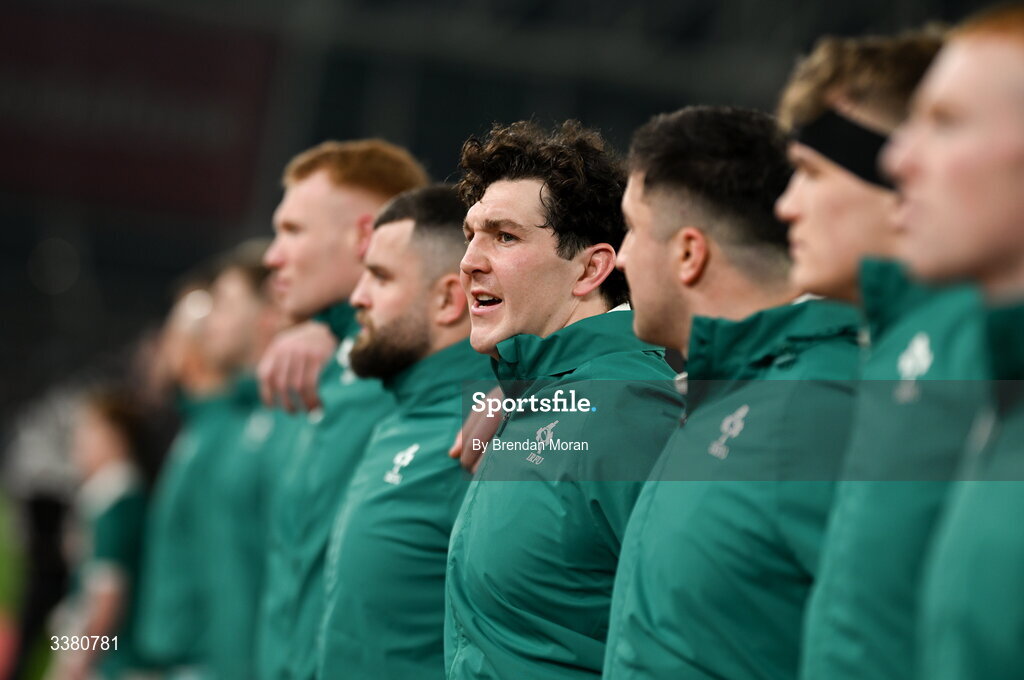 6 March 2026; Tom Stewart of Ireland before the Guinness 6 Nations Rugby Championship match between Ireland and Wales at the Aviva Stadium in Dublin. Photo by Brendan Moran/Sportsfile