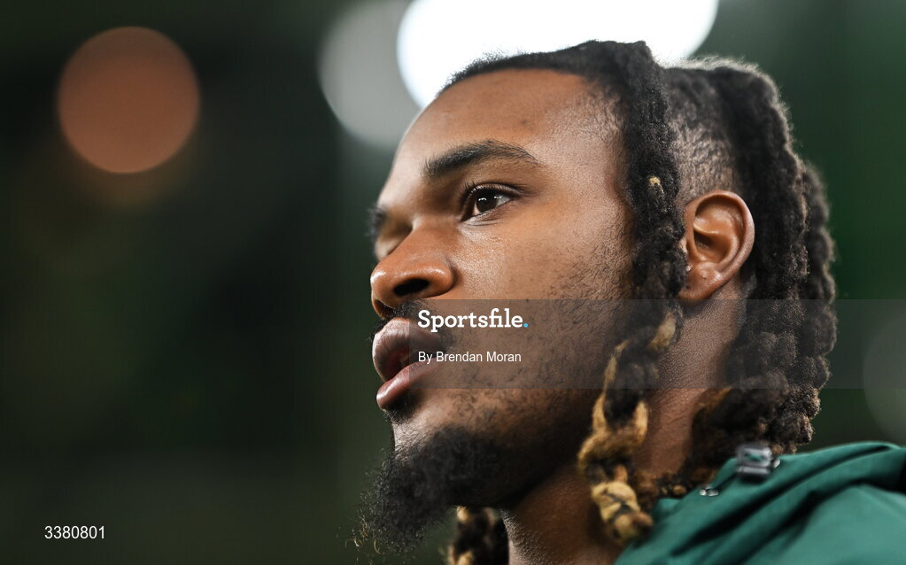6 March 2026; New York Jets NFL player Jamien Sherwood in attendance during the Guinness 6 Nations Rugby Championship match between Ireland and Wales at the Aviva Stadium in Dublin. Photo by Brendan Moran/Sportsfile