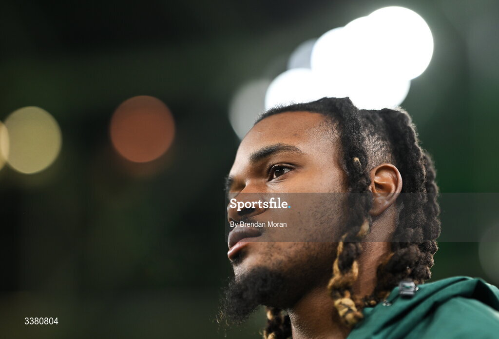 6 March 2026; New York Jets NFL player Jamien Sherwood in attendance during the Guinness 6 Nations Rugby Championship match between Ireland and Wales at the Aviva Stadium in Dublin. Photo by Brendan Moran/Sportsfile