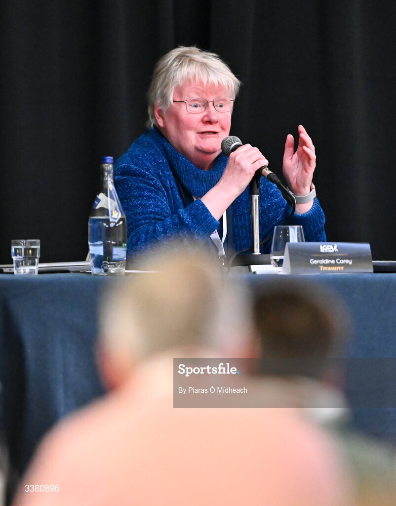 6 March 2026; LGFA Treasurer Geraldine Carey during day one of the LGFA Annual Congress at the Diamond Coast Hotel in Sligo. Photo by Piaras Ó Mídheach/Sportsfile