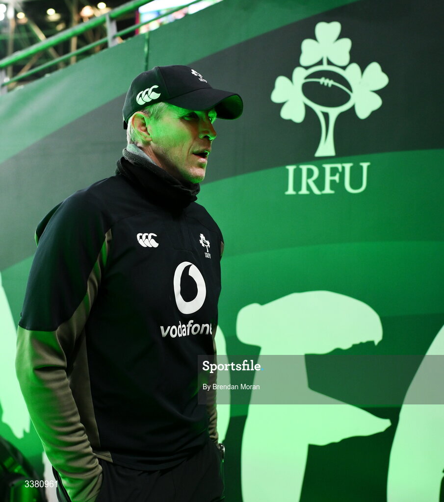 6 March 2026; Ireland assistant coach Simon Easterby before the Guinness 6 Nations Rugby Championship match between Ireland and Wales at the Aviva Stadium in Dublin. Photo by Brendan Moran/Sportsfile
