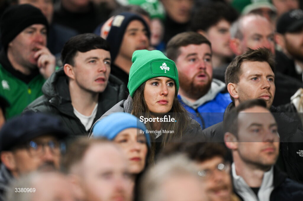6 March 2026; Supporters during the Guinness 6 Nations Rugby Championship match between Ireland and Wales at the Aviva Stadium in Dublin. Photo by Brendan Moran/Sportsfile